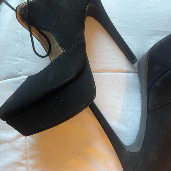 Suede High Heel Platform Tie Up Pumps Charolette Russe Black Shoes - Picture 9 of 11